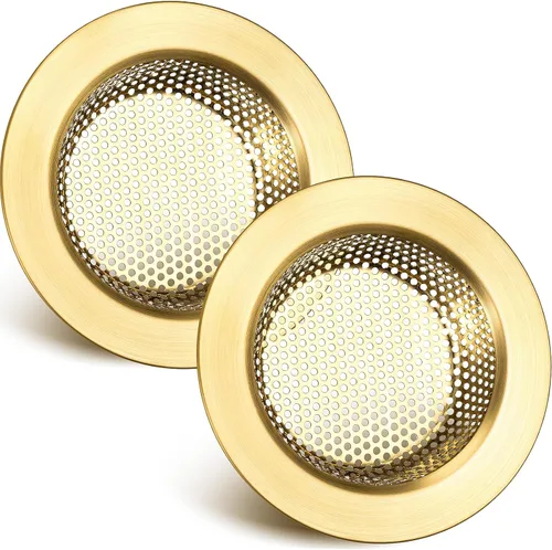 Retisee Colador de acero inoxidable para fregadero de cocina, 2 unidades, cubierta de malla para recoger alimentos, borde ancho grande de 4.4
