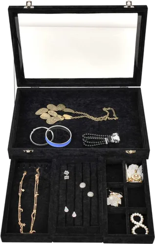Miniatura 5 de VIEFIN Organizador de joyas organizador de aretes soporte para pulsera estuche de joyería de viaje organizador de collares platos apilables