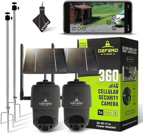 TACTACAM Cámara de seguridad celular 360, fotos 4K, video de 1080p, batería solar + recargable, panorámica/inclinación de 360°, celular LTE, alertas