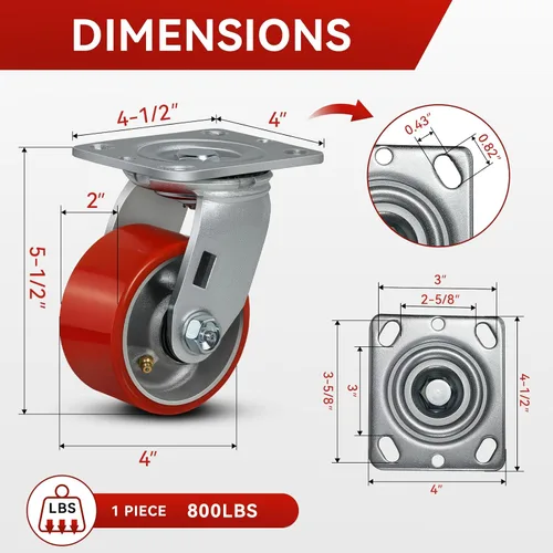 Miniatura 2 de Ruedas industriales de 4 x 2 pulgadas, ruedas resistentes, ruedas de poliuretano, capacidad de hasta 3200 libras. Uso para camión de plataforma