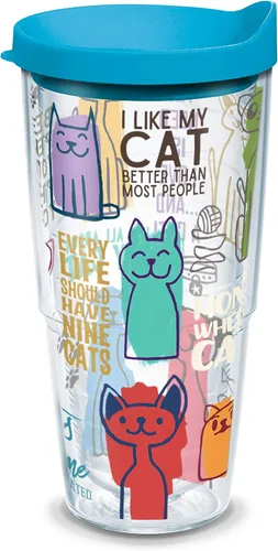 Taza de viaje Tervis con dichos de gatos fabricada en Estados Unidos de doble pared aislada mantiene las bebidas frías y calientes, 24 onzas, Clásico