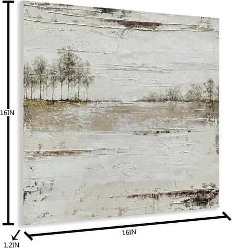Miniatura 2 de Yihui Arts Arte de pared del paisaje del lago - Pintura rústica de granja en lienzo con árbol texturizado y acentos de lámina dorada