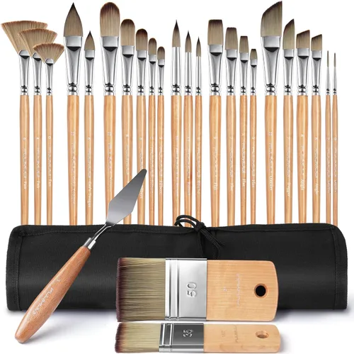 Fuumuui 26 pinceles de pintura, juego profesional de pinceles de pintura acrílica para artistas, gama completa de tamaños con mango corto mejorado,