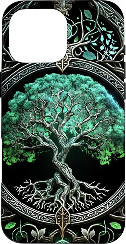 Miniatura 18 de Funda para iPhone 11 Pro Max Tree Of Life Yoga espiritual celta vikinga, verde y negro