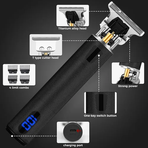 Miniatura 2 de candyfouse Cortadora de barba profesional para hombres, cortapelos con 4 peines límite, recargable inalámbrica con pantalla LCD, kit de aseo de Negro