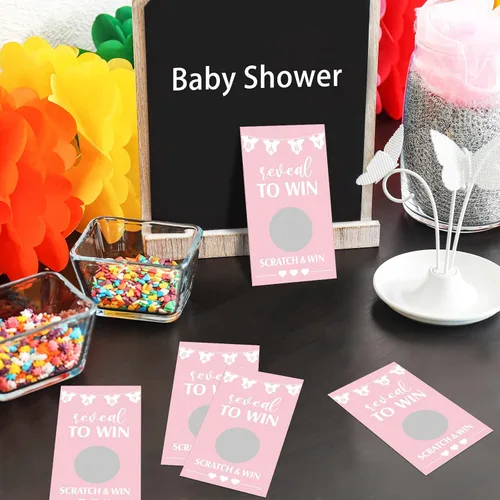 Miniatura 5 de Jexine Juego de 60 tarjetas para raspar para baby shower, color rosa, divertidas tarjetas para rascar, para fiestas de baby shower