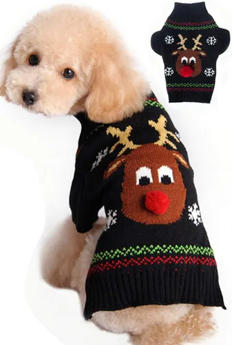 Suéter festivo para mascota con diseño de reno Suéter para perro navideño Prendas tejidas cálidas para invierno par a mascotas, m Reno de dibujos