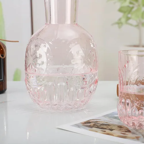 Miniatura 6 de Juego de jarra de agua y vaso de noche de cristal para baño, dormitorio, cocina (rosa)