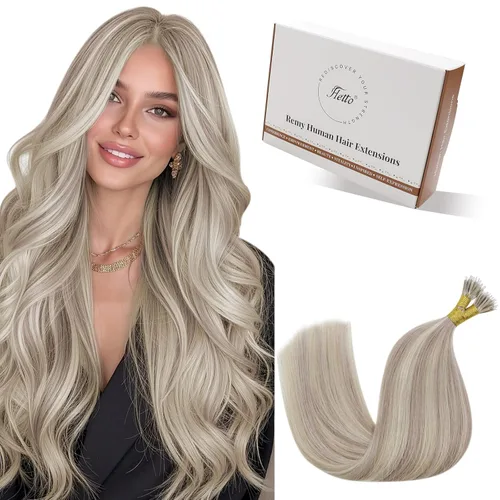 Miniatura 56 de Hetto Extensiones de cabello humano con nano cuentas, balayage, extensiones de cabello humano, color negro degradado a plateado, extensiones