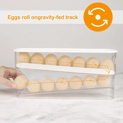 Miniatura 2 de Dispensador automático de huevos enrollable para organizador de refrigerador con tapa, 12 unidades de doble capa para almacenamiento de huevos