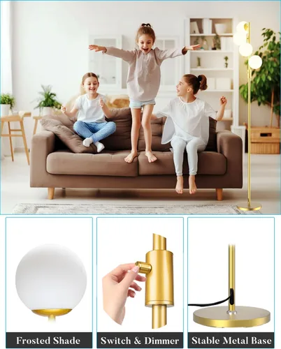 Miniatura 4 de Lightdot Lámpara de pie de globo regulable de 64 pulgadas (brillo ajustable), lámparas de pie doradas con 4 bombillas G9 de 3000 K, cuidado de ojos