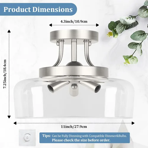 Miniatura 3 de TOBUSA Lámpara de techo semiempotrada de 3 luces, moderna lámpara de techo industrial de vidrio con base E12, lámpara de techo semiempotrada