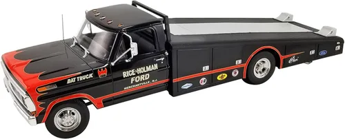1970 F-350 Camión rampa negro con gráficos Rice & Holman Bat Truck Edición limitada a 400 piezas en todo el mundo 1/18 Modelo de coche fundido a