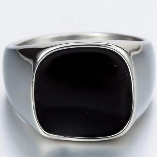 Miniatura 2 de Anillo Pinky de acero inoxidable con sello de esmalte negro liso, clásico, talla 4-16