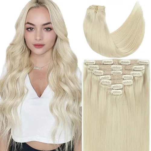 Miniatura 45 de Caliee Extensiones de cabello con pinzas de cabello humano 14 pulgadas Color 1 Negro azabache trama doble invisibles Extensiones de cabello humano