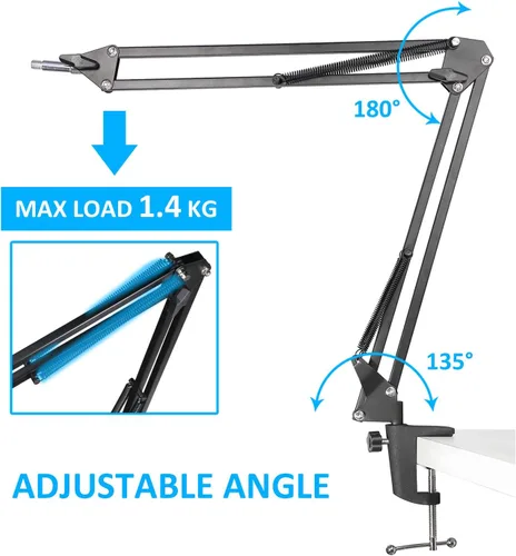 Miniatura 3 de Soporte de brazo para HyperX SoloCast 2 Boom Arm – Soporte de micrófono de tijera ajustable profesional compatible con micrófono HyperX SoloCast 2