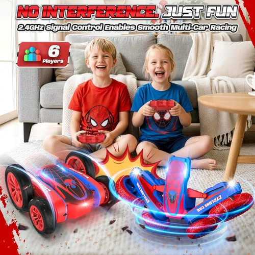 Miniatura 3 de Spider - Auto de control remoto para niños – 2.4 GHz rápido RC Stunt Cars, 360° giratorio 4WD RC Crawler con luces, juguete recargable para niños