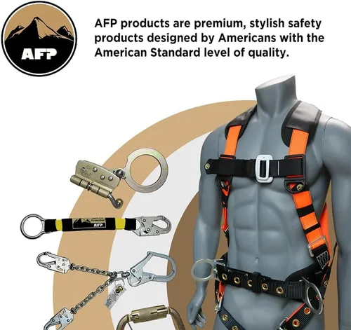Miniatura 8 de AFP Arnés de seguridad universal de cuerpo completo con anillo en D dorsal con hebilla de lengua patas de alta visibilidad, cordón de absorción