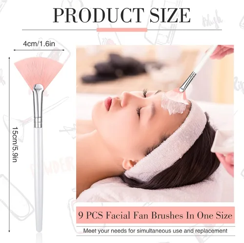 Miniatura 2 de 9 piezas de brochas de mascarilla facial en abanico, brochas aplicadoras faciales suaves, herramientas para peeling, maquillaje glicólico para crema