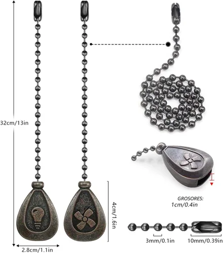 Miniatura 2 de Juego de cadena de bronce para ventilador de techo, extensión decorativa de cadena colgante, iluminación de 12 pulgadas y extensor de cadena