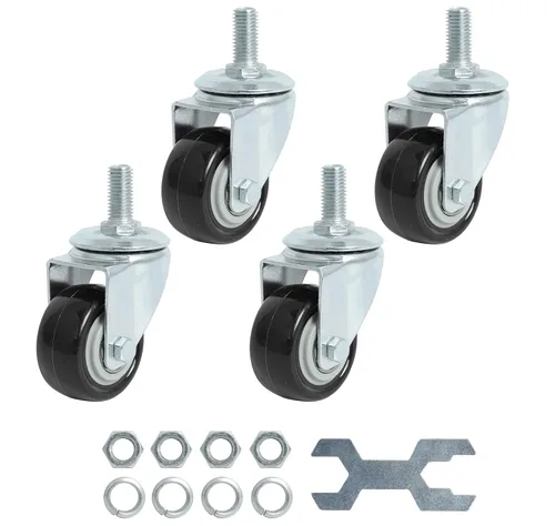 Miniatura 17 de Finnhomy Ruedas giratorias roscadas resistentes de 2 pulgadas, 1/4 pulgadas a 20 x 1 con freno, juego de 4 para estantes de alambre, ruedas lisas