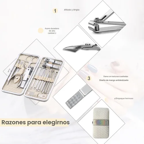 Miniatura 5 de Yougai Juego de cortaúñas para hombres y mujeres, juego de manicura de regalo de 18 piezas, kit de manicura de acero inoxidable, herramientas