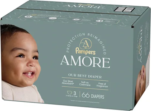 Miniatura 15 de Pampers Amore, tamaño 3 (13-26 libras), 66 unidades, nuestro mejor pañal, hipoalergénico y sin fragancia, hasta 100% a prueba de fugas, suave como