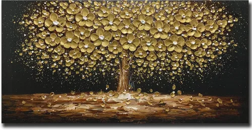 Art8YuQi Pinturas - Arte abstracto contemporáneo Pintura al óleo sobre lienzo Textura 3D Árbol dorado Gary Pintura hecha a mano obra de arte arte