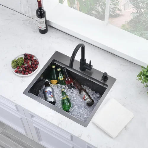 Miniatura 9 de Fregadero de cocina/bar negro empotrable de 20 x 17 pulgadas, estación de trabajo de acero inoxidable calibre 16, fregadero pequeño para cocina