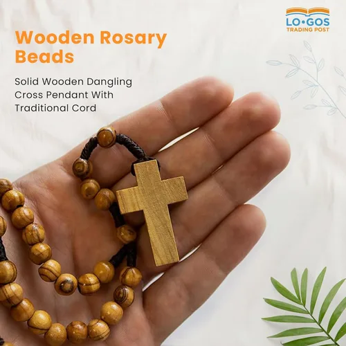 Miniatura 3 de Rosario católico a granel de madera de olivo certificado de Israel, colgante de cruz colgante de madera, cuentas grandes, para hombres y mujeres