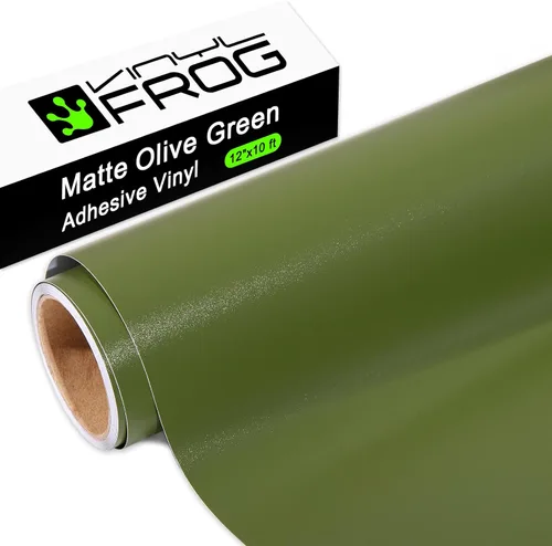 VINYL FROG Rollo de vinilo adhesivo verde oliva de 12 pulgadas x 10 pies, vinilo verde oliva para manualidades, vinilo permanente verde mate para