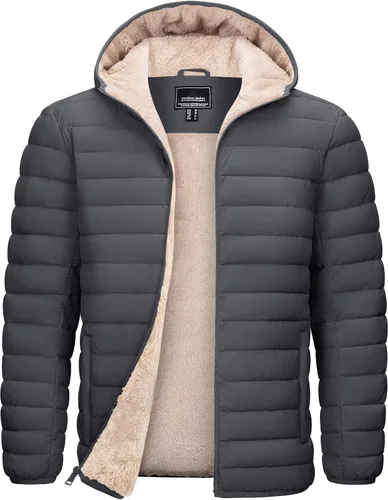 Miniatura 8 de TACVASEN - Chaqueta acolchada con capucha para hombre. Forro de sherpa, resistente al agua, cortaviento, aislada. Chaqueta abrigada para invierno