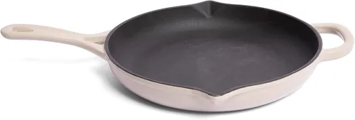 Larder & Vine Sartén de hierro fundido esmaltado | Sartén de hierro fundido de 10.25 pulgadas | Sartén para saltear con boquillas de vertido | Piedra