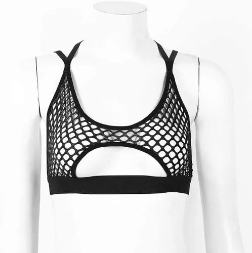 Miniatura 5 de Haitryli - Malla de malla para mujer, con cuello halter y correas de espagueti, cruzadas, ropa de baile