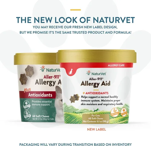 Miniatura 2 de NaturVet Aller-911 Allergy Aid Plus Antioxidantes para gatos - 60 masticables suaves Apoya el sistema inmunológico, la humedad de la piel