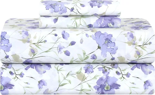 Miniatura 21 de Feather & Stitch - Juego de sábanas de 100 % algodón más suaves, ropa de cama de tejido percal de 300 hilos, bolsillo profundo de 16 pulgadas, Floral