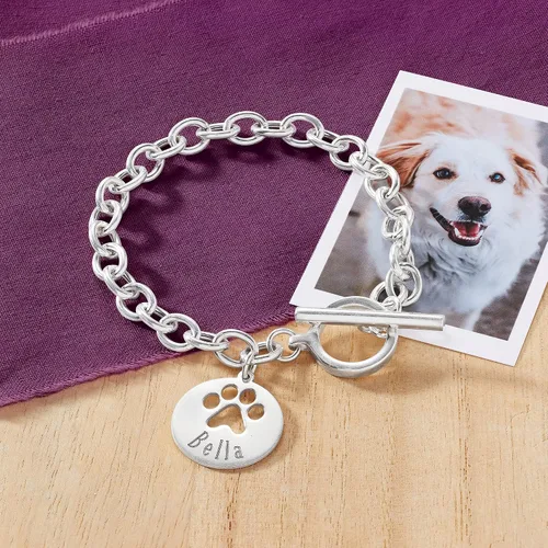 Miniatura 3 de Ross-Simons Sterling Silver Personalized Paw Print Cut-Out Charm Bracelet