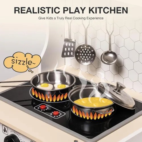 Miniatura 5 de ROBUD Juego de cocina, juego de cocina de madera para niños con sonidos y luces, juego de cocina de juego de simulación para niños pequeños, regalo