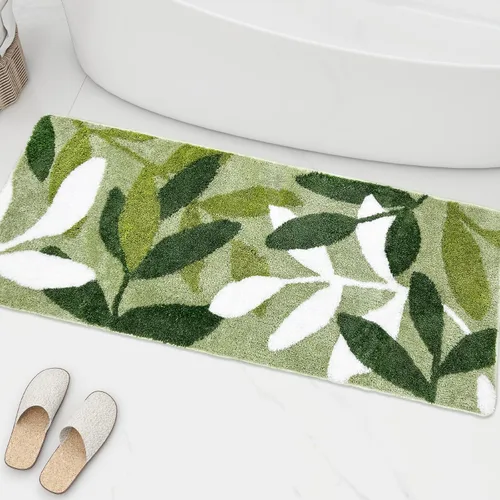 Miniatura 11 de Tapete verde para baño, de microfibra, absorbente, con diseño de hojas con reverso antideslizante para uso bajo techo en la puerta de entrada