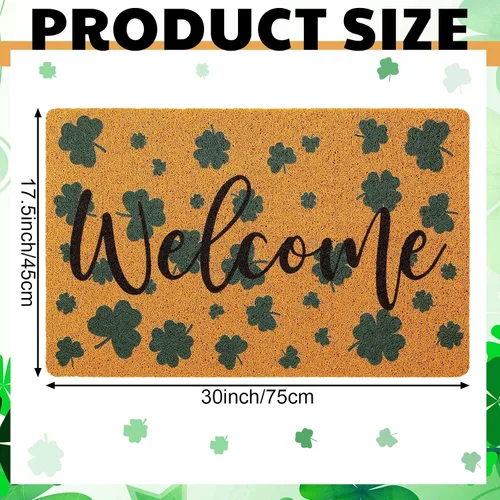 Miniatura 3 de Tinideya Tapete de bienvenida del día de San Patricio, tapete de fibra de coco con trébol irlandés, decorativo, lavable, antideslizante