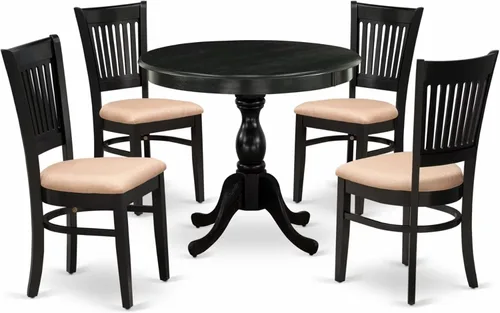 Miniatura 21 de East West Furniture AMVA3-BCH-C - Juego de mesa de comedor moderno de 3 piezas que contiene una mesa de cocina redonda con pedestal y 2 sillas