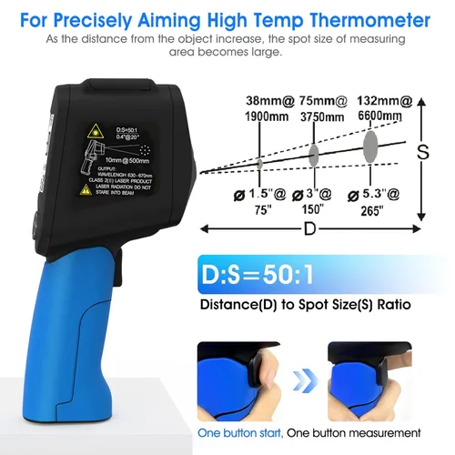 Miniatura 3 de Termómetros infrarrojos, pistola de termómetro láser, pistola de temperatura 50:1 para pistola de termómetro infrarrojo de -58 ℉ ~ 3416 ℉