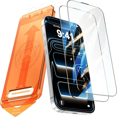 Miniatura 11 de Paquete de 2 protectores de pantalla para iPhone 15 Pro, dureza 9H, protector de pantalla de vidrio templado con kit de alineación automática
