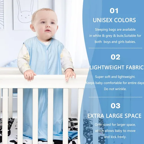 Miniatura 2 de BSTOPPT - Paquete de 3 sacos de dormir para bebés de 0 a 6 meses, 100 % rayón y algodón, con cierre de 2 vías, cómodos, elásticos y delgados. TOG