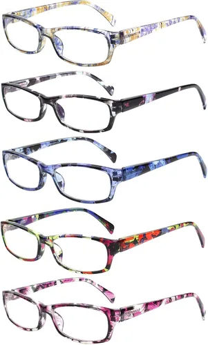 Miniatura 9 de Paquete de 5 lentes de lectura para computadora para hombres y mujeres, antifatiga ocular, bloqueo de luz azul, para leer (colores mezclados, 1.50)