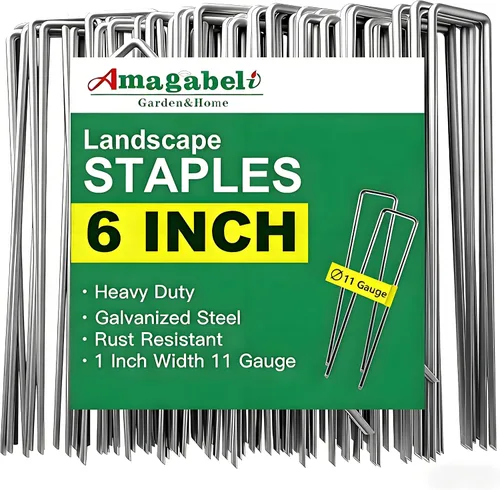 AMAGABELI GARDEN & HOME Paquete de 50 grapas galvanizadas para paisajismo de 6 pulgadas, calibre 11, resistentes al óxido, grapas de trabajo pesado