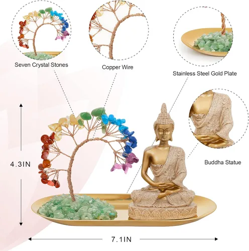 Miniatura 2 de INNOLITES Juego de 7 chakras de árbol de cristal y estatua de Buda, decoración de meditación de yoga, árbol del dinero y estatuas de Buda