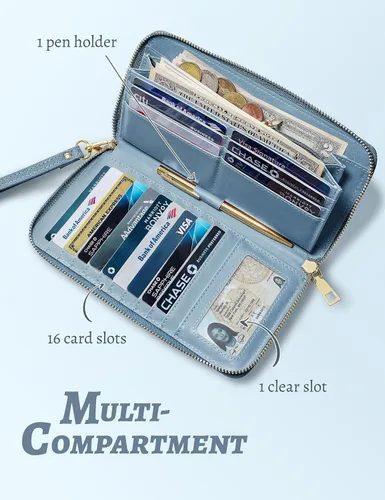 Miniatura 2 de Yarnic Cartera para mujer con tarjetero para tarjetas de crédito, bolsillos para dinero, correa de pulsera, monedero con bloqueo RFID, gran