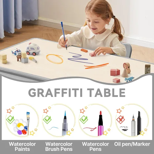 Miniatura 4 de GITAWUSA Juego de mesa y sillas de estudio para niños, juego de mesa y silla ajustable en altura para niños de 3 a 8 años, mesa de arte para niños