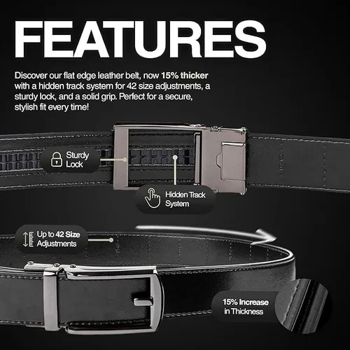 Miniatura 8 de Cinturón de trinquete de cuero genuino para hombre, cinturón ajustable con hebilla negra o plateada, vestido e informal
